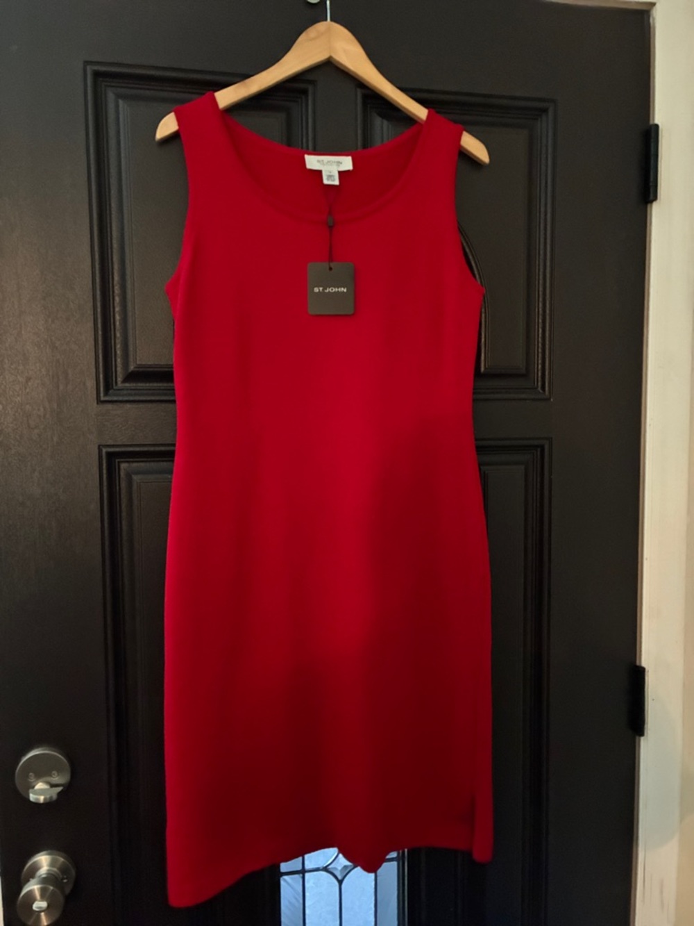 NWT St. John Collection Classic Red Sleeveless Midi Sheath Dress